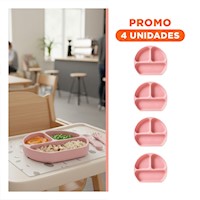 Pack4 Plato de Silicona con 3 Secciones Rosado para Padres y su Comodidad Y+Regalo Sticker